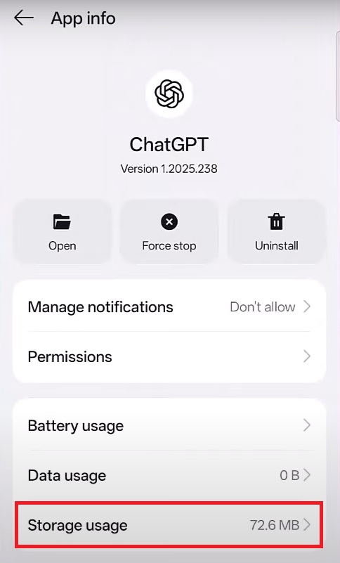 ChatGPT Storage info
