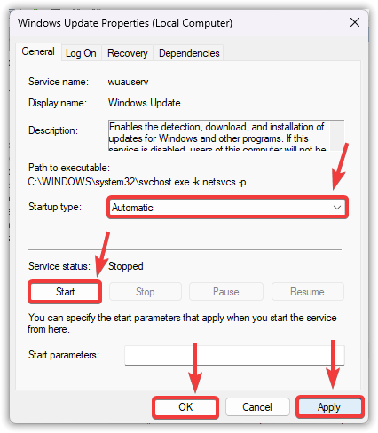 Applying and saving service settings