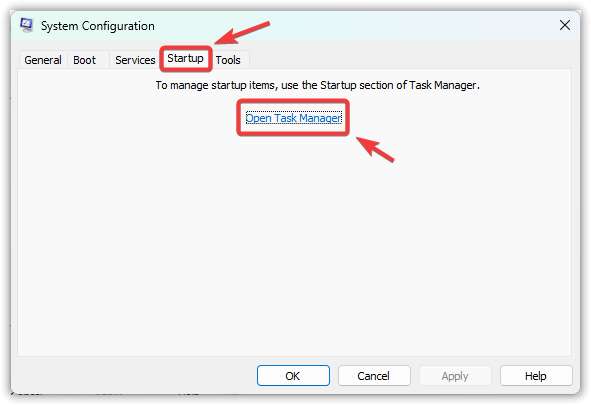 System Configuration startup tab